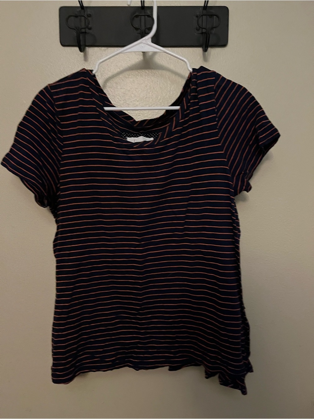 Anthropologie Navy Tee with Coral Stripes